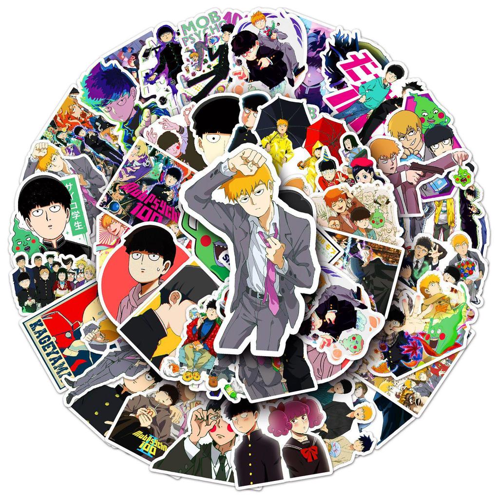 50 Japanese Anime Stickers: Mob Psycho 100 Shigeo Kageyama for Journal Decoration - Waterproof 2D Anime Merchandise.