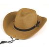Straw Cowboy Hat  With Leather Belt Jazz Hats Panama Cap Summer Solid Adjustable Chin Strap Caps For Man And Women