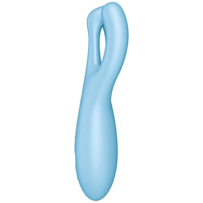 Vibromasseur - SATISFYER - Threesome 4 - Bleu - Silicone médical - 12 programmes de vibration