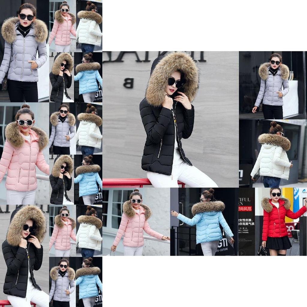 Womens Short Slim Quilted Winter Coat With Fur Hooded Collar And Stylish Design