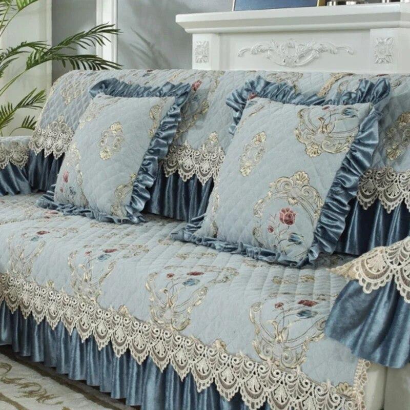 European Style Large Skirt Sofa Cover Four Seasons Universal Anti Slip Sofa Cushion High Grade Lace Fabric Sofa Towel Cushion