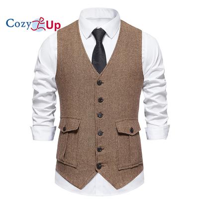 Erkek Batı Balıksırtı Takım Elbise Yeleği Tweed Yün Karışımı Slim Fit Yelek