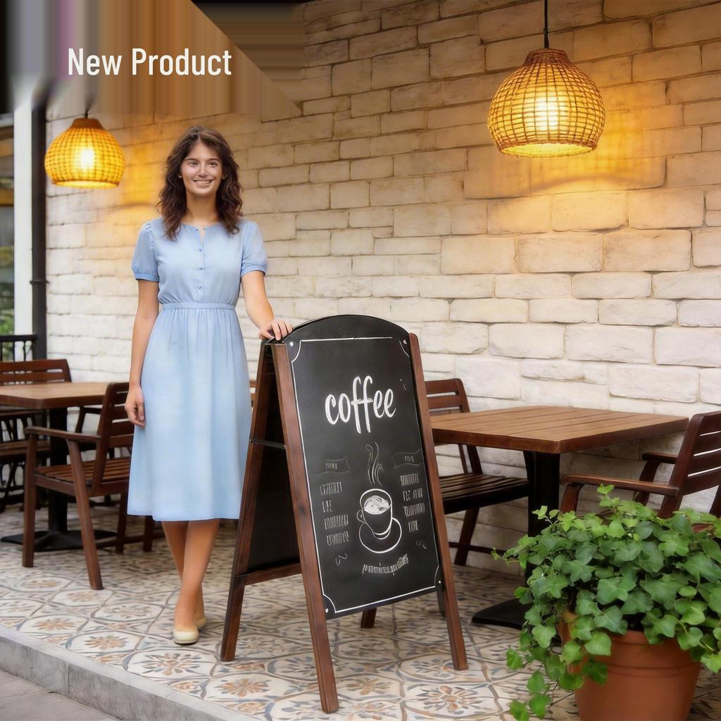 Double-Sided Wooden A-Frame Blackboard for Menus and Signs