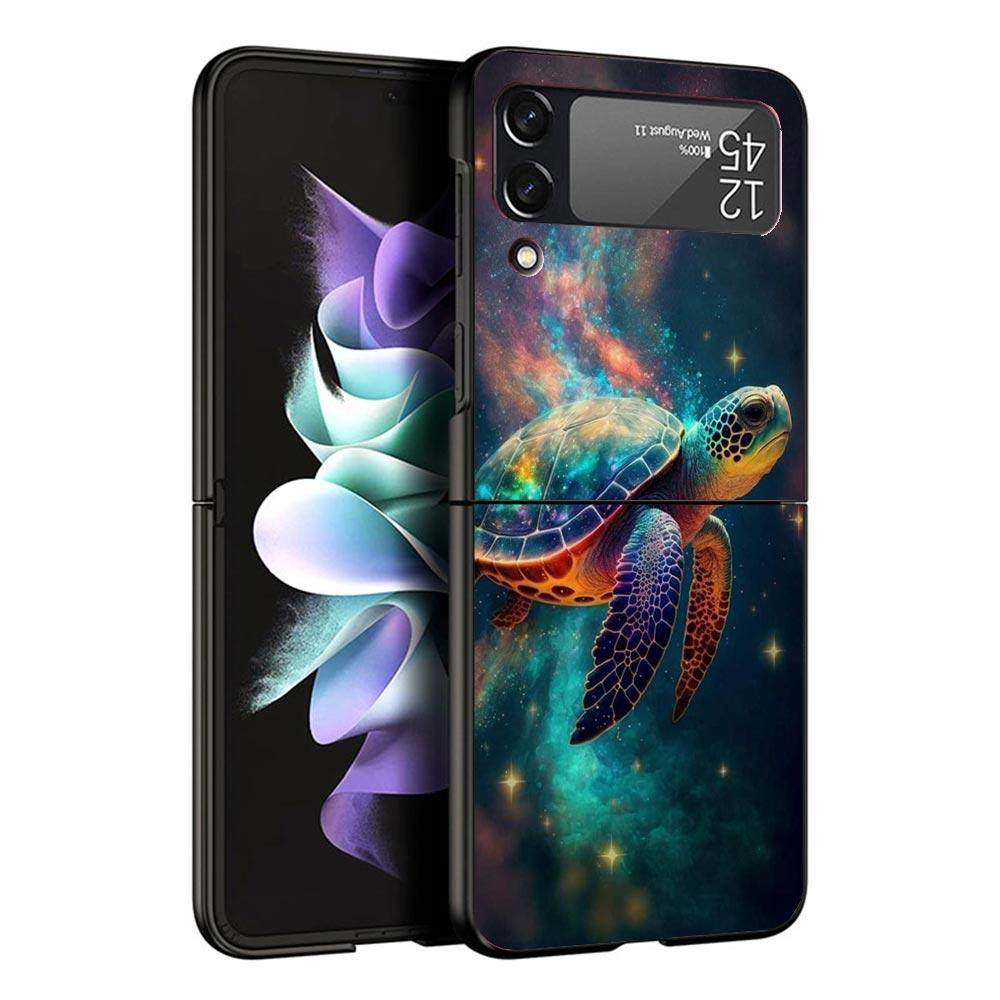 

Sea Turtle Aqua Phone Case For Samsung Z Flip 6 5 4 3 Galaxy ZFlip6 5G Flip5 Flip4 Black Hard Camera Protective Cover Galaxy ZFlip 4