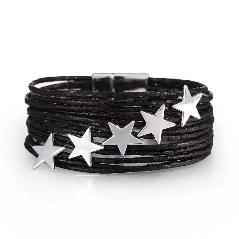 

JYL TS Bracelet Star Leather Magnetic Multi-layer Enhances Charm & Attraction Black rackley кольору