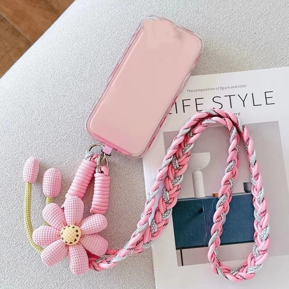 Detachable Flowers Phone Lanyard Phone Charm Crossbody Lanyard Phone Woven Chain  Women Girls