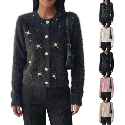 Women's Knit Cardigan Sweater with Beaded Casual Long Sleeve Outerwear