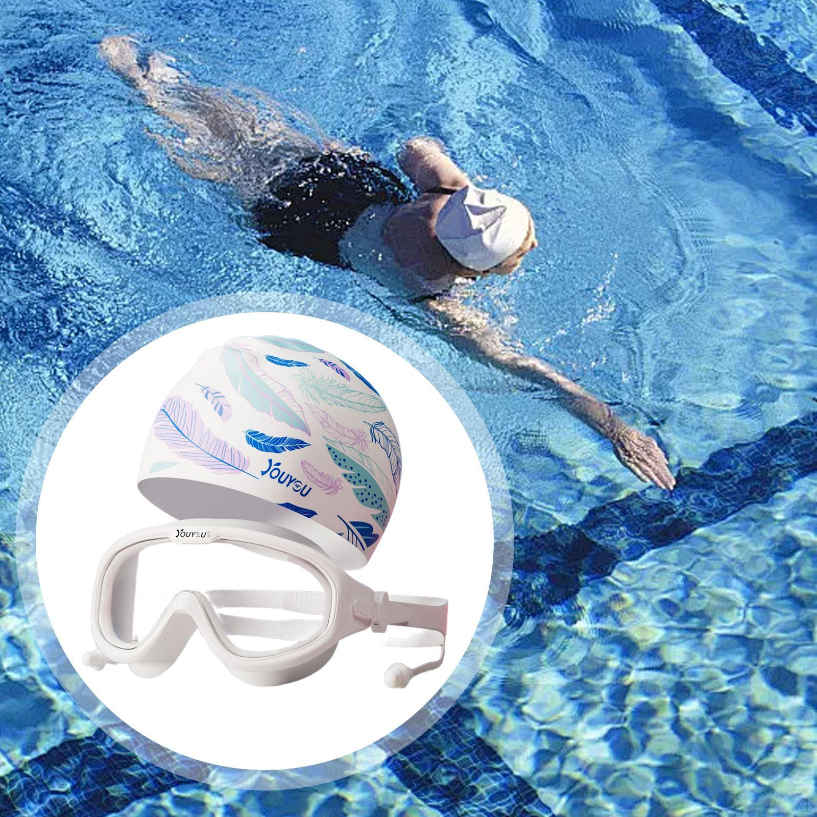 

Swim Goggles and Cap Diving Eyewear Protection Professional Wide View Glasses with Ear Plugs Feather