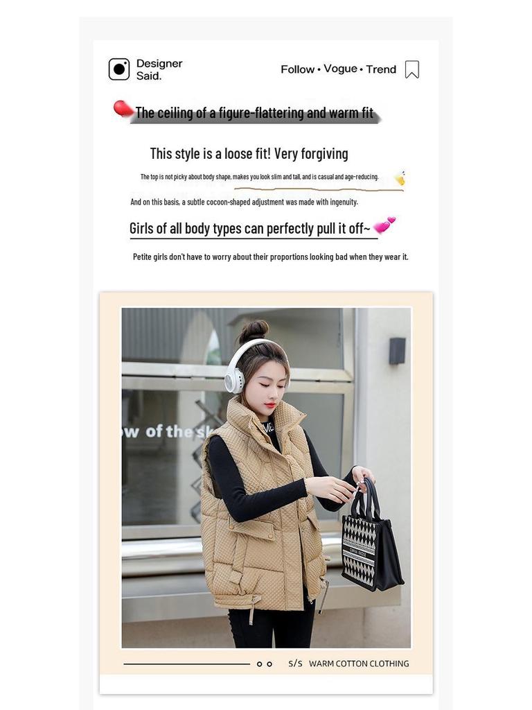 Dámská silná bavlněná vesta plus size - Hřejivá, módní a bez rukávů pro podzim/zimu