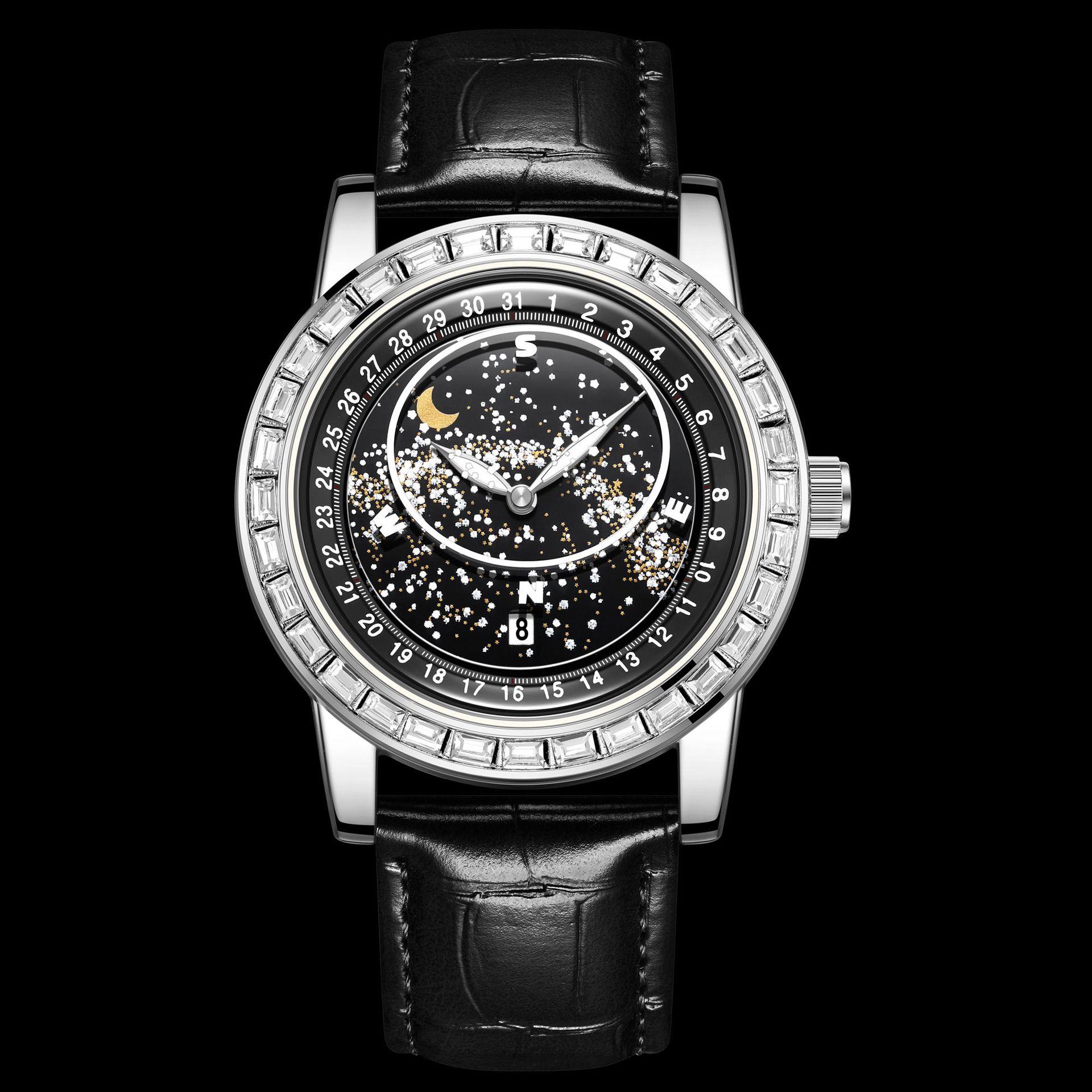 Rotating Gypsy Star Empty Disc Diamond Watch Men S Fashion Sun Moon Star Waterproof Luminous Men S Watch