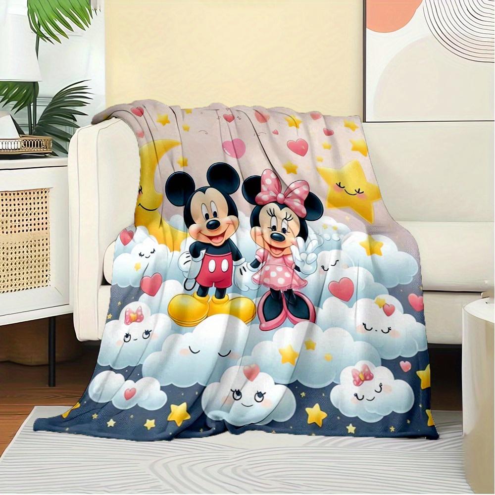 1pc Throw Blanket - Cute Mickey Mouse and Minnie Mouse Design, Romantic Moon and Stars Clouds