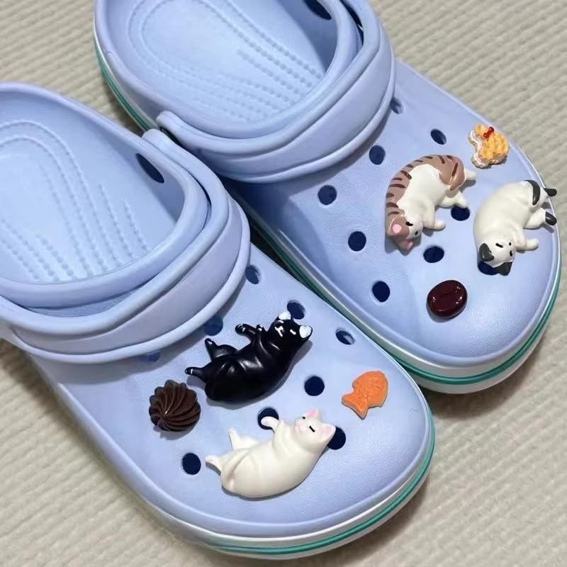 3D Cat Crocs Shoe Charm Set, Colorful PVC, Shoe Accessories, Jibbitz, Cute Sandal Buttons, Fancy, Soothing (4 Cats (8 Pieces))