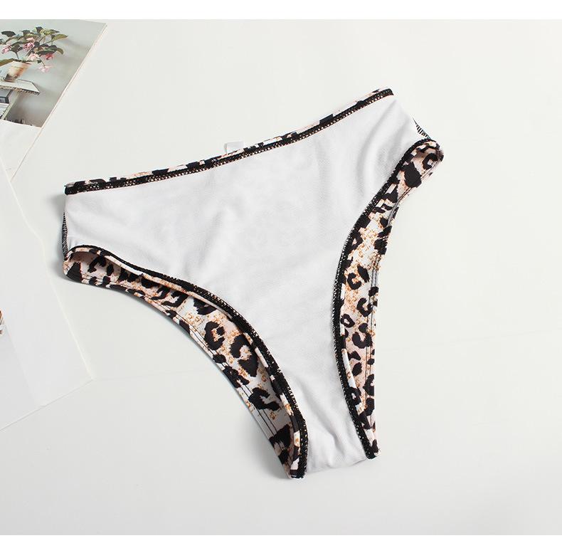 High-Waisted Leopard Print Patchwork Bikini - European and American Women's Two-Piece Swimwear