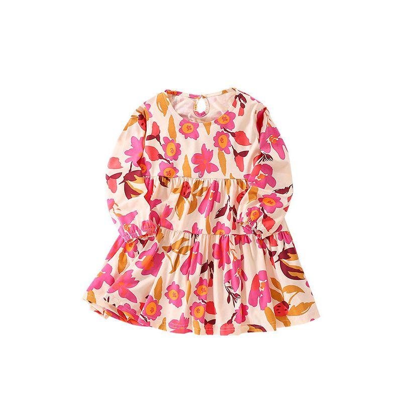 Cross-Border Malwee Girls' Dress, Autumn Style, Round Neck, Long Sleeves, European and American Style, Trendy Printed Children's Dress