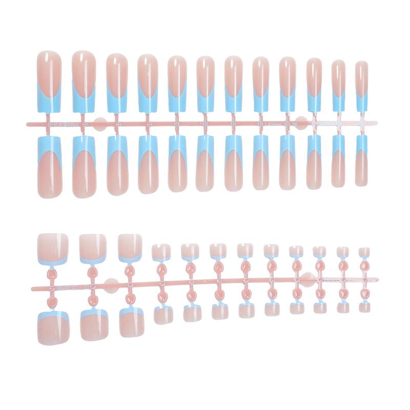 

Носимые типсы для ногтей на ногах с градиентным синим краем - Долговечный съемный нейл-арт для женщин