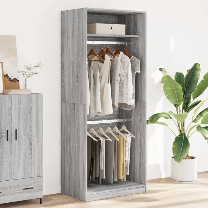 VidaXL Wardrobe Sonoma Grey 80x50x200 Cm Engineered Wood, Storage Cabinet, Wardrobe Organizer, Closet, 3307797