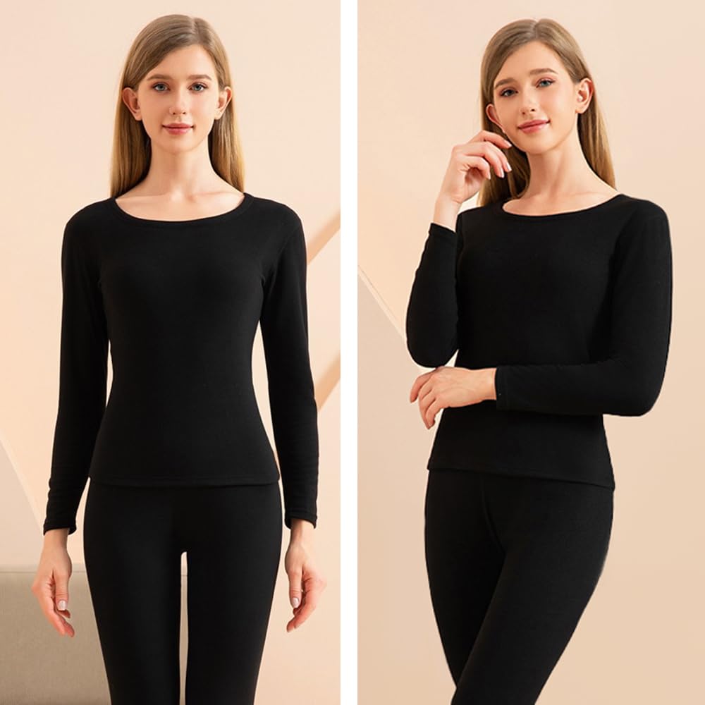 Heattech Warm Innerwear Top and Medium Crew Long Thermal Innerwear [denelunder] Women's Set, Fleece-Lined, Bottoms, Front-Opening, Winter,