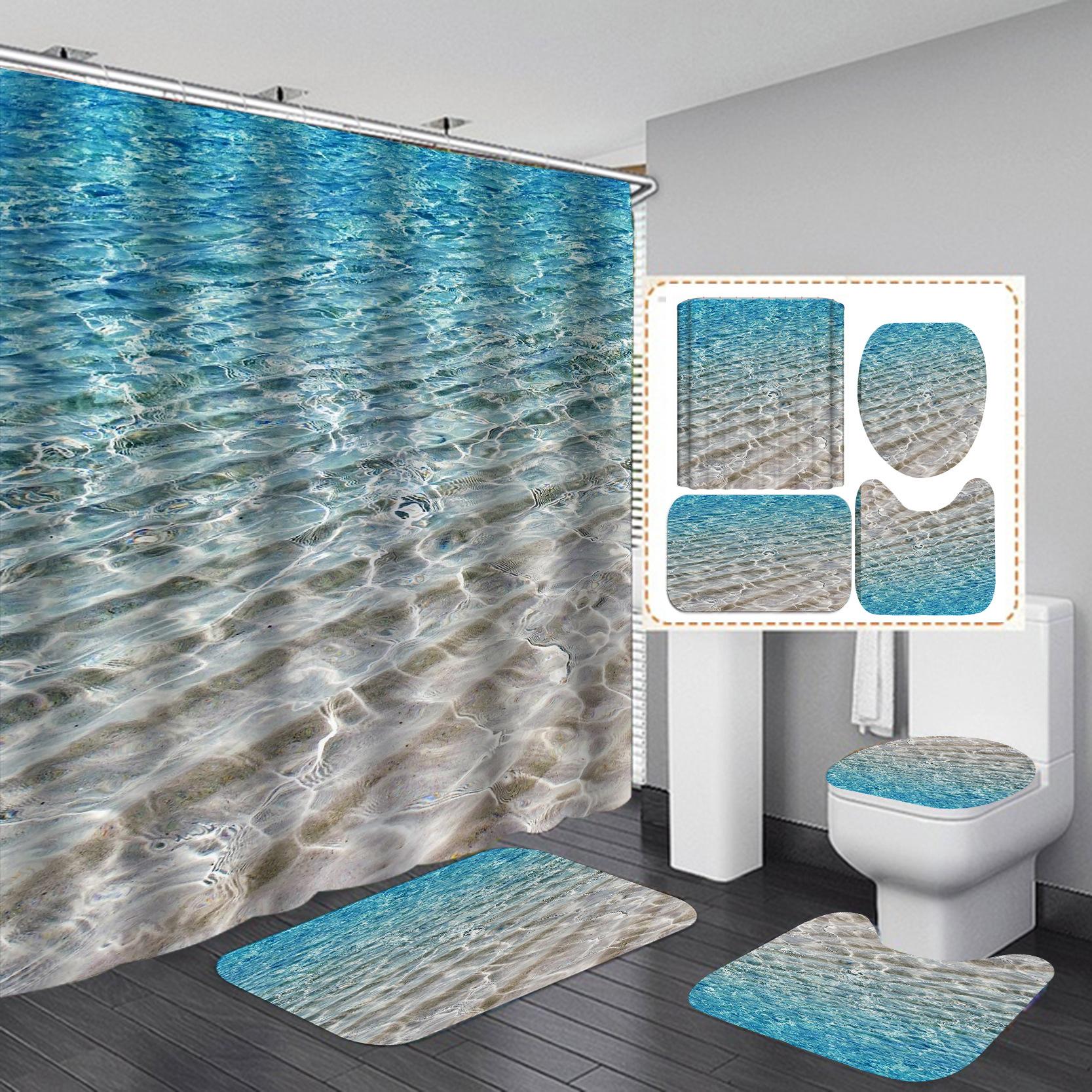 

4 шт. пляжная серия, наборы занавесок для душа для ванной комнаты, нескользящие коврики для ванной комнаты, крышка для унитаза, коврик для ванной