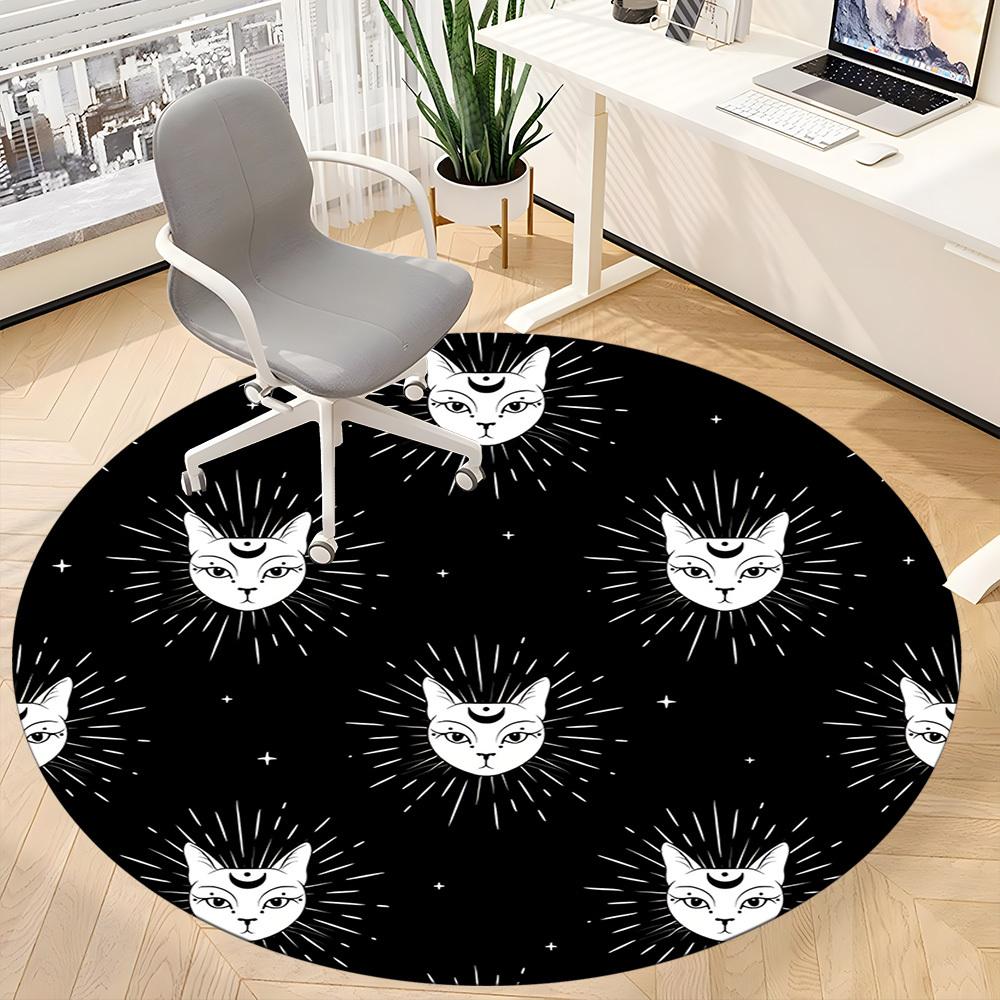 1pc Cat Moon Office Round Area Rug, Under Office Chairs Bedroom Living Room Home Decor, Room Deco