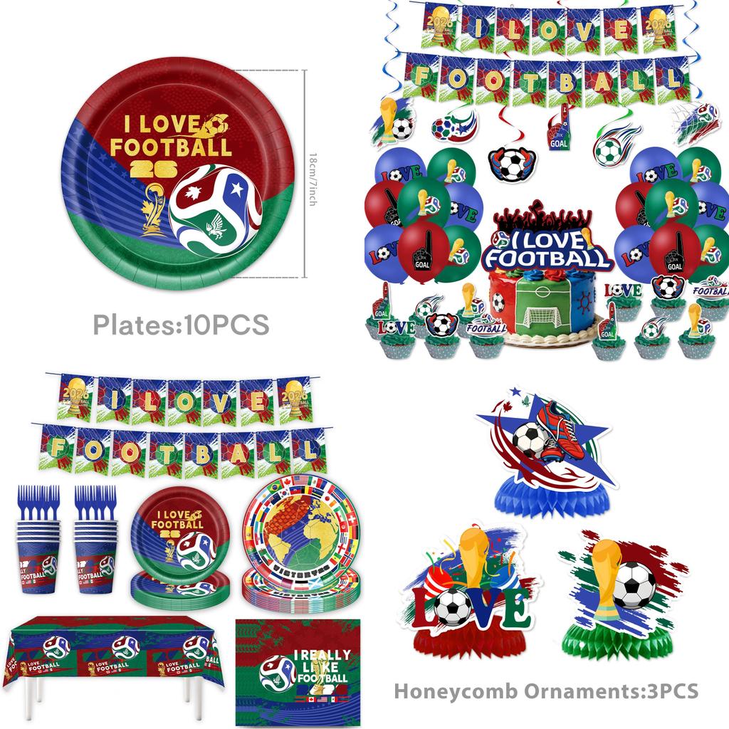 Soccer Global Football Cup Celebration Decor Pack With Flags And Table Cover For Events