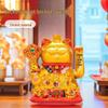 Automatic Waving Ceramic Gold Lucky Cat Ornament for Business Prosperity