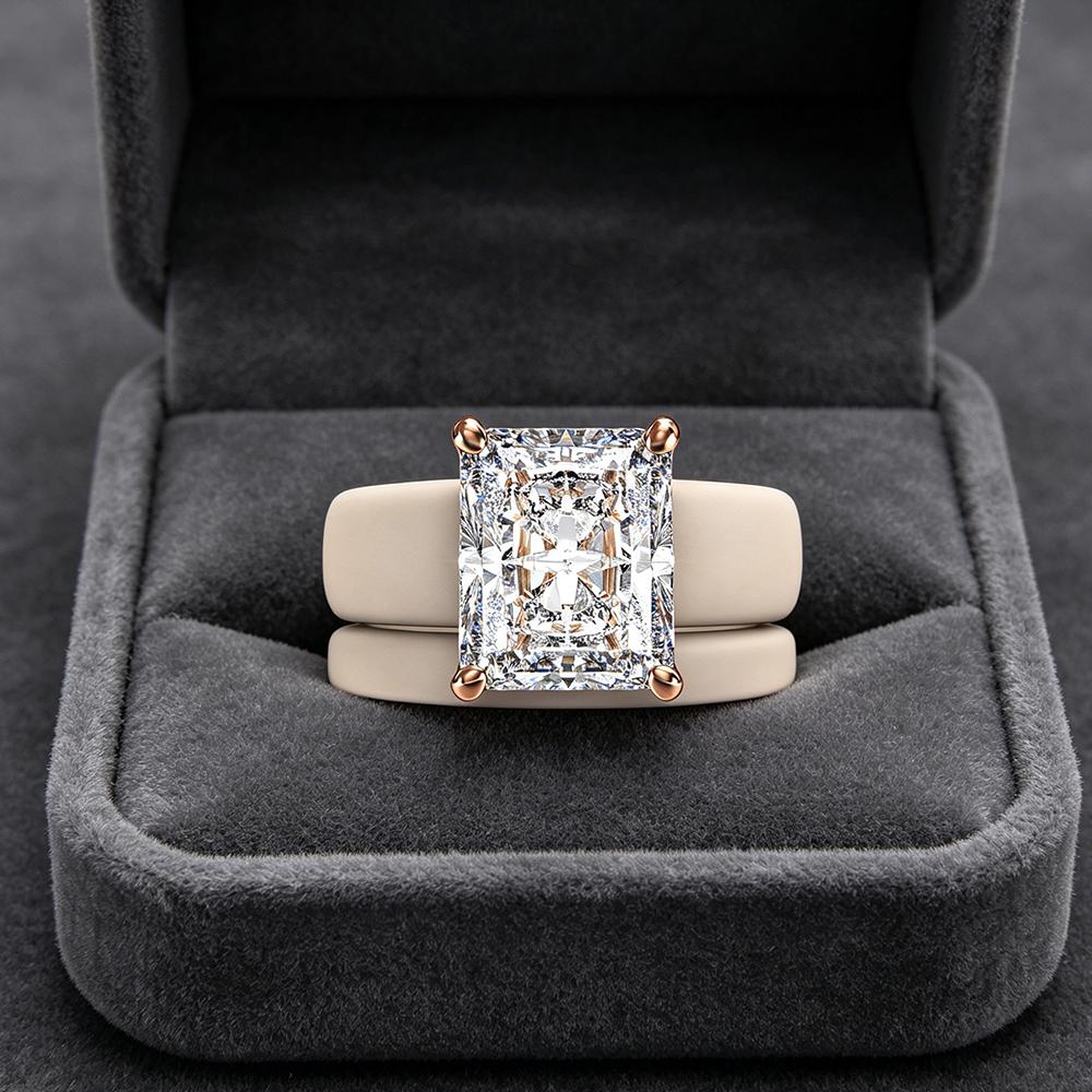 New Trend White Ceramic & Rose Gold Ring, Large Radiant Cut CZ Diamond Solitaire Ring, Fashion Women's Statement Jewelry fo