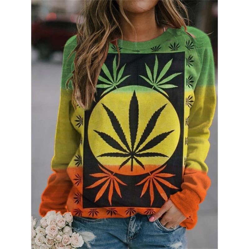 

Топ з круглим вирізом з 3D принтом квітів та рослин Модні повсякденні жіночі футболки з довгим рукавом 5XL