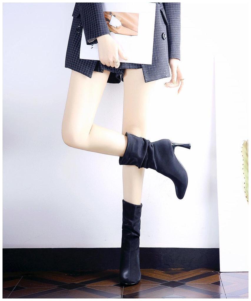 Women's European & American Style Stiletto Heel Ankle Boots - Round Toe Mid-Calf Fashion for Autumn/Winter 2025