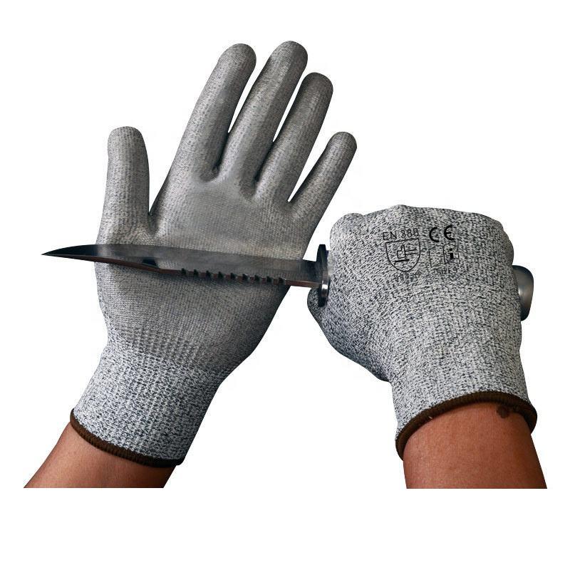 Food Safe Grey HPPE Anti Cut PU En388 Level 5 PU Palm Coated Cut Resistant Cut Safety Work Gloves for Work Men (Gray,L) серый