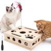 Interactive Cat Puzzle Toy Nail File Scratch Board Enrichment Box Wooden with 3 Bell Ball for Pet Exercise Boredom Relief