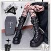 Motorcycle Boots Platform Boots for Women Wedges Knee High Black Lace Up Fashion Goth Gothic Boots Punk Shoes Girls Winter