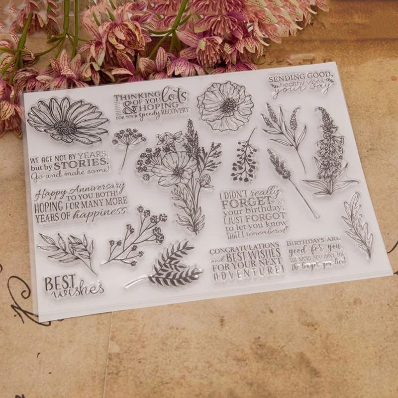 Flower Silicone Stamps for Card Making, Background Silicone Stamps for Embossing, Album Decoration, Clear Stamping Tool