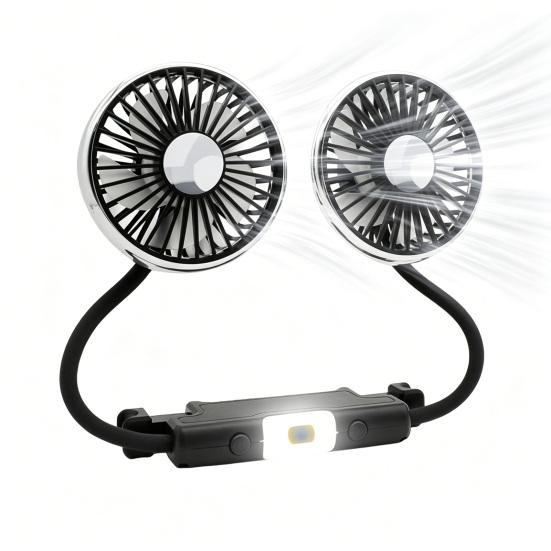 Dual Head Car Fan, Built-in Lighting, 360-degree Adjustable 3 Speed USB Seat Cooling Fan, Low Noise Truck SUV RV Accessory