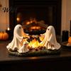 Niedliches Horror-Thema Dekor Geist geröstete Marshmallows LED-Ornament, Langlebige Harz Halloween Desktop Party Tischmittelstück Handwerk, Dekoratives Warmes Licht