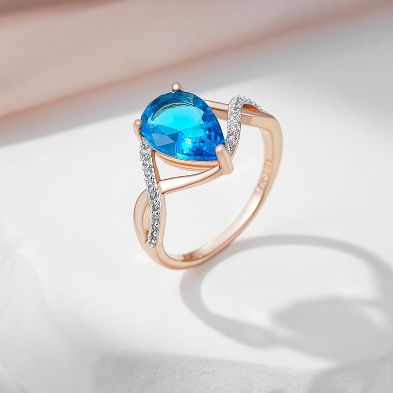 Shiny Blue Water Drop Zircon Ring For Women Silver Color Fine Jewelry Party Wedding Ring Gift
