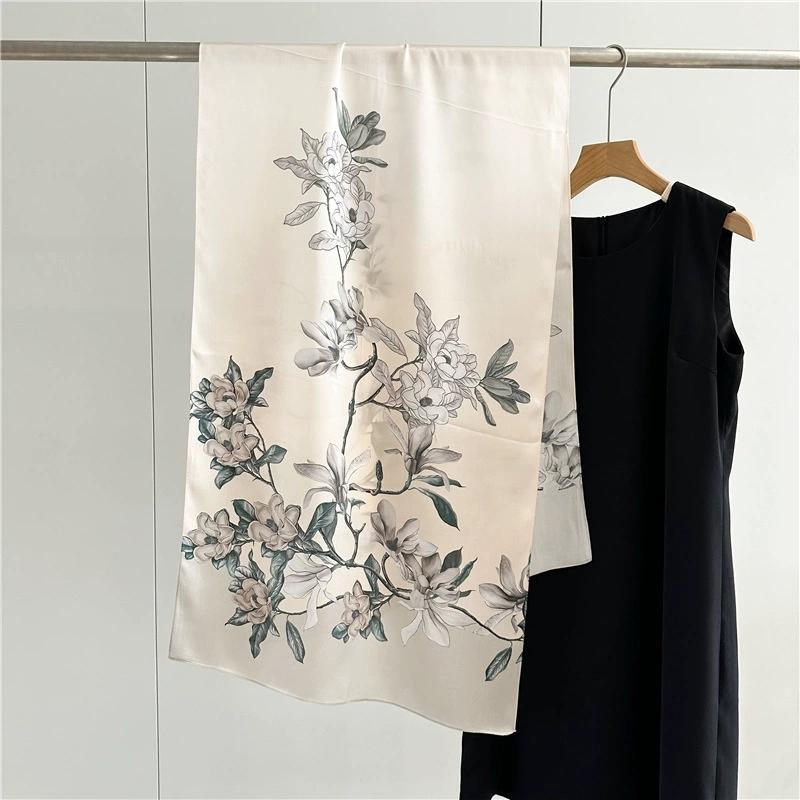 Graceful 100% Pure Silk Scarf Women Elegant Mulberry Silk Floral Neckerchief Scarves Shawls