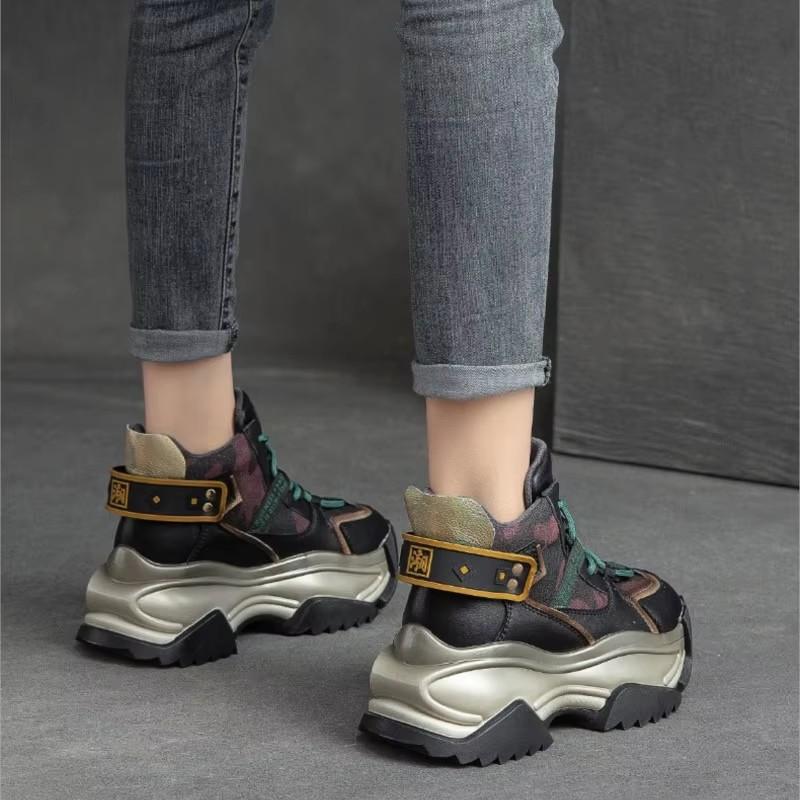 GKTINOO Genuine Leather Mixed Colors Sneakers 2024 New Casual Winter Plush Women's Shoes Thick Sole Retro Sports Shoes