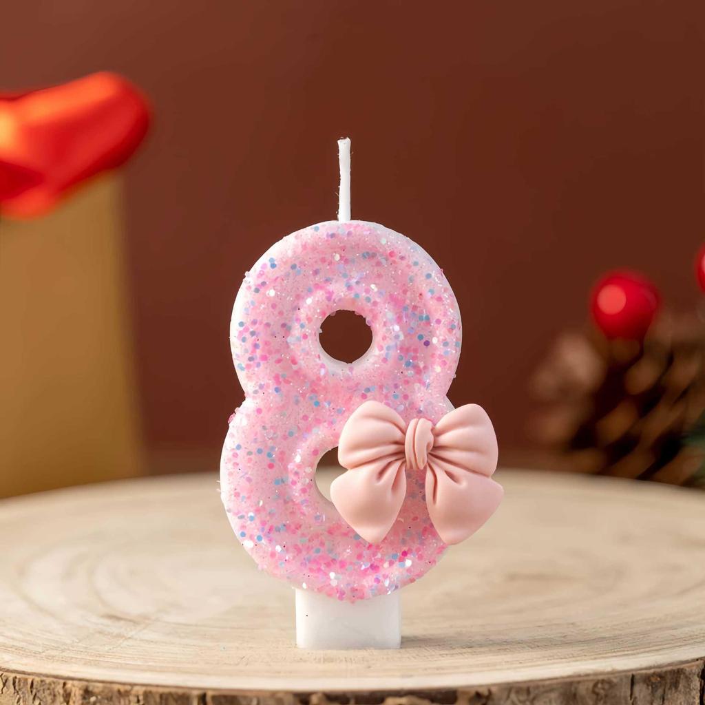 Cute Princess Pink Bow Birthday Candle Cake Decoration