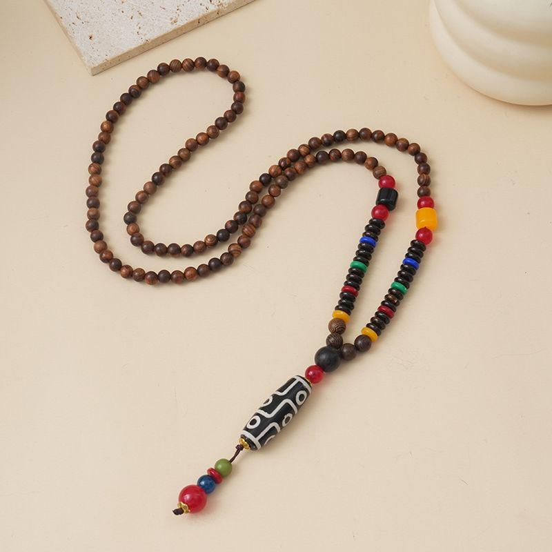 Ethnic Style Wood Necklace & Prayer Beads - Unisex Versatile Chicken Wing Wood Sweater Chain