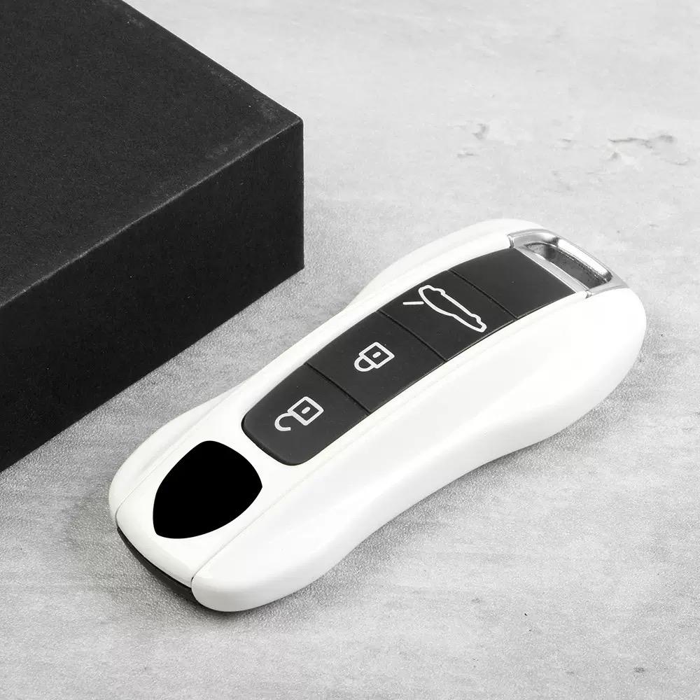 Car Key Case Pearl White for Porsche Panamera Macan Taycan 911 718 Boxster Cayman Cayenne Remote Control Fob Protect Shell