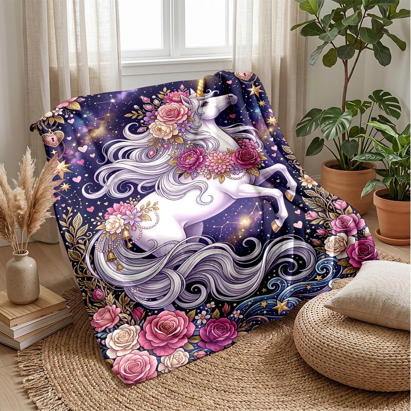Fantasy Unicorn with Rainbow Theme Blanket Lightweight Warm Flannel Blanket Decorative Throw Blanket for Home Decoration