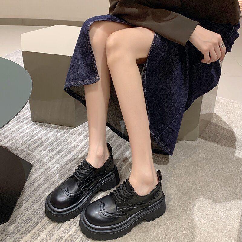 

Новая модная универсальная маленькая обувь на толстой подошве, женский стиль, маленькая кожаная обувь 35 чёрный