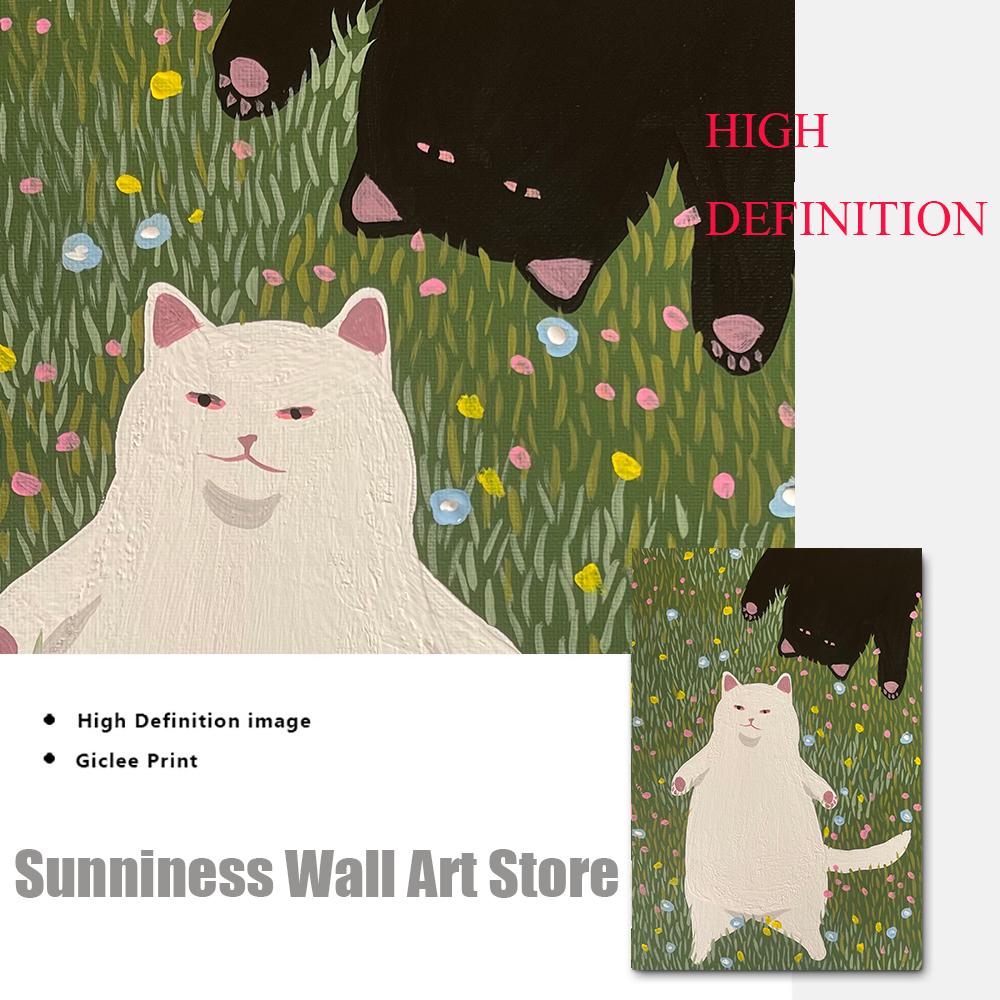 Abstract Green Plant Flower Black Cat Wall Art Canvas Painting Funny Posters And Prints Wall Pictures For Boho Living Room Decor