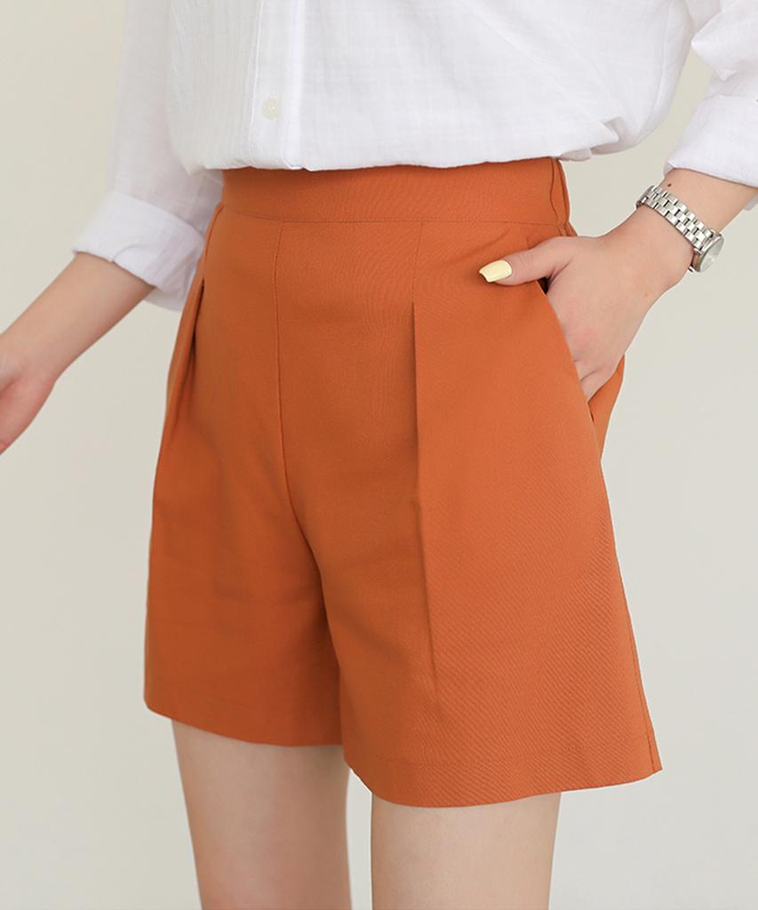 Ppaeppae Back Elastic Pintuck Linen Knee-Length Shorts
