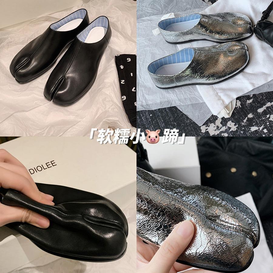 High-end Cowhide Version~ Grape Mother Has the Same Flat-bottomed Shallow-mouth Lazy Person with One Foot Pedaling Pig's Trotters Split-toed Shoes and