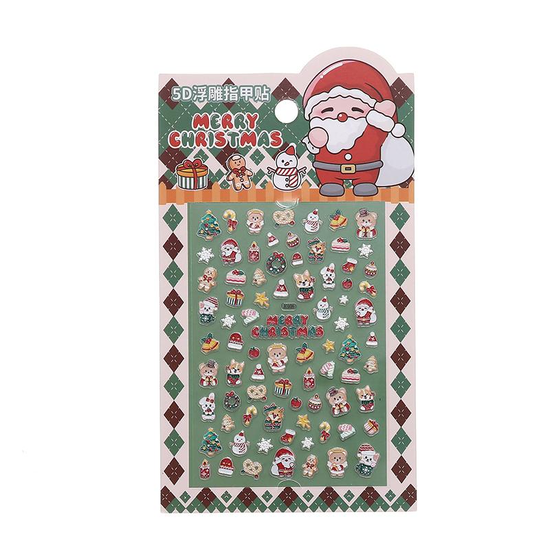 Pink Luminous Christmas Nail Sticker Reindeer Santa Claus Bear Snowflake Winter Diy Nail Art Sticker Xmas Manicure Decoration