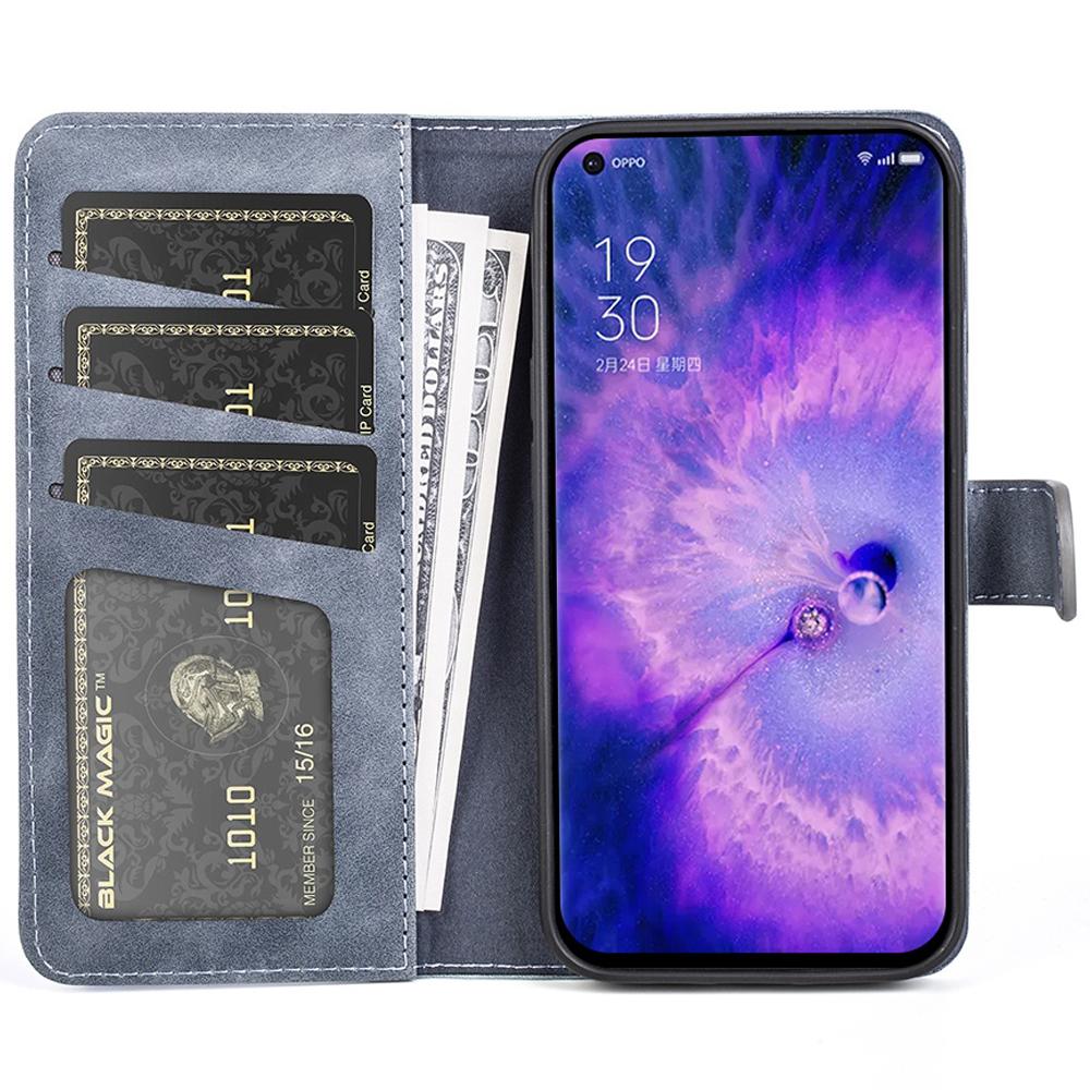 

For Oppo Find X5 Pro Splicing Design Wallet Style Anti-scratch Leather Folio Flip Magnetic Cell Phone Case with Stand Blue