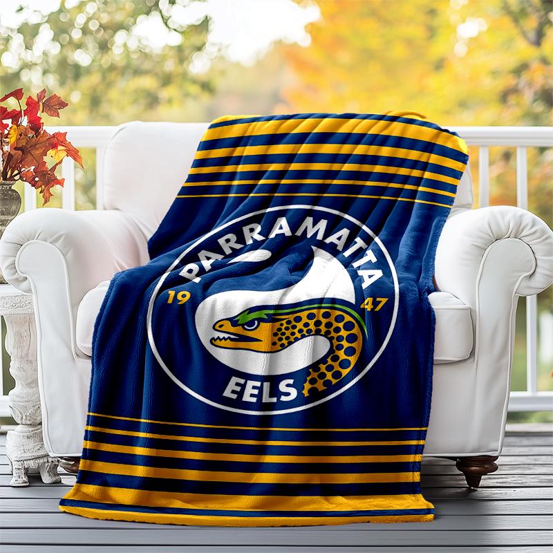 Parramatta Eels Flag Flannel Blanket Soft All-Season Throw, Design for Camping, Car Travel, Hiking Sofa, Bed, Office Perfect Gift for Parties