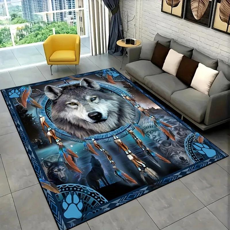 Elegant Wolf Dream Catcher Pattern Rug Anti Slip Kitchen Carpet for Kitchen Living Room Bedroom Mat Washable Area Flannel Rugs