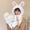 Autumn and winter new cute plush rabbit ears cat claws hat scarf three-piece set women's warm and cold ear protection cycling